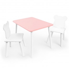 Детский комплект стол и два стула «Мишка» Rolti Baby (розовый/белый, массив березы/мдф) в Югорске - yugorsk.ok-mebel.com | фото