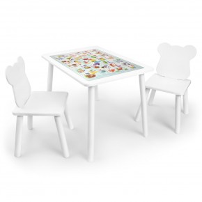 Детский комплект стол и два стула Мишка Rolti Baby с накладкой Алфавит (белая столешница/белое сиденье/белые ножки) в Югорске - yugorsk.ok-mebel.com | фото