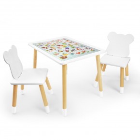 Детский комплект стол и два стула Мишка Rolti Baby с накладкой Алфавит (белая столешница/белое сиденье/береза ножки) в Югорске - yugorsk.ok-mebel.com | фото