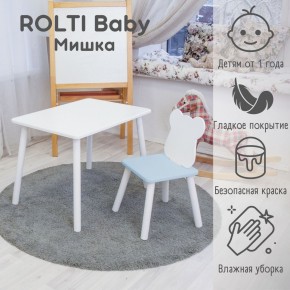 Детский комплект стол и стул «Мишка» Rolti Baby  (голубая столешница/голубое сиденье/белые ножки) в Югорске - yugorsk.ok-mebel.com | фото 1
