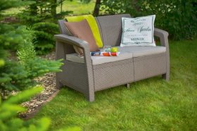 Диван пластиковый Корфу (Corfu love seat) капучино - песок в Югорске - yugorsk.ok-mebel.com | фото 2