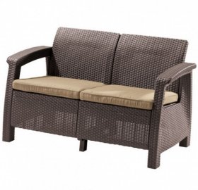 Диван пластиковый Корфу (Corfu love seat) коричневый - серо-бежевый* в Югорске - yugorsk.ok-mebel.com | фото 2