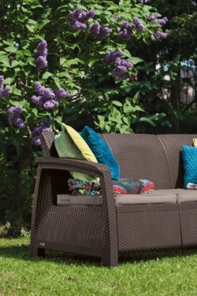 Диван пластиковый Корфу Макс (Corfu love seat max) коричневый в Югорске - yugorsk.ok-mebel.com | фото 2