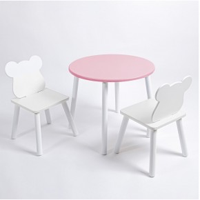 Комплект детский стол КРУГЛЫЙ и два стула МИШКА ROLTI Baby (розовая столешница/белое сиденье/белые ножки) в Югорске - yugorsk.ok-mebel.com | фото