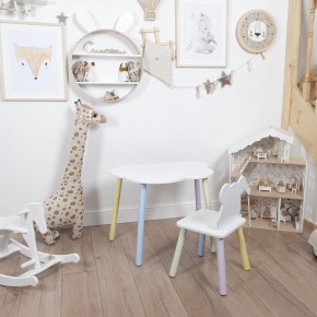 Комплект детский стол ОБЛАЧКО и стул МИШКА ROLTI Baby (белая столешница/белое сиденье/цветные ножки) в Югорске - yugorsk.ok-mebel.com | фото