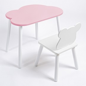 Комплект детский стол ОБЛАЧКО и стул МИШКА ROLTI Baby (розовая столешница/белое сиденье/белые ножки) в Югорске - yugorsk.ok-mebel.com | фото