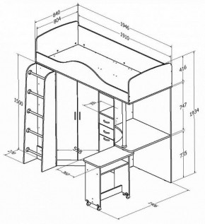 Кровать-чердак "Теремок-1" Дуб молочный/Розовый в Югорске - yugorsk.ok-mebel.com | фото 2