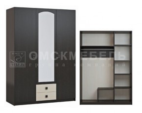 Шкаф 3-х дверный с 2 ящиками с зеркалом Шк51 МС Люсси (венге/дуб девон) в Югорске - yugorsk.ok-mebel.com | фото