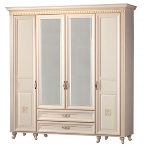 Шкаф для одежды 4-дверный с зеркалом №493 Марлен кремовый белый в Югорске - yugorsk.ok-mebel.com | фото