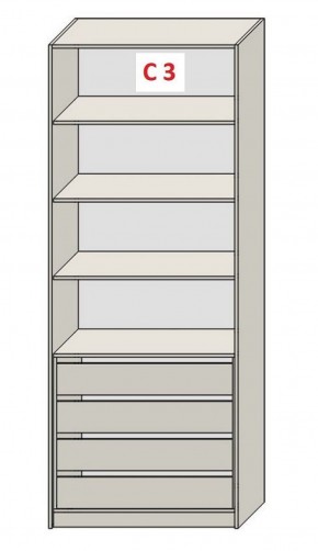 Шкаф СТАНДАРТ С3 4 ящика серия "ГЕСТИЯ" (Бело-серый/Дуб Небраска натуральный ) 800*520*2300 в Югорске - yugorsk.ok-mebel.com | фото 2